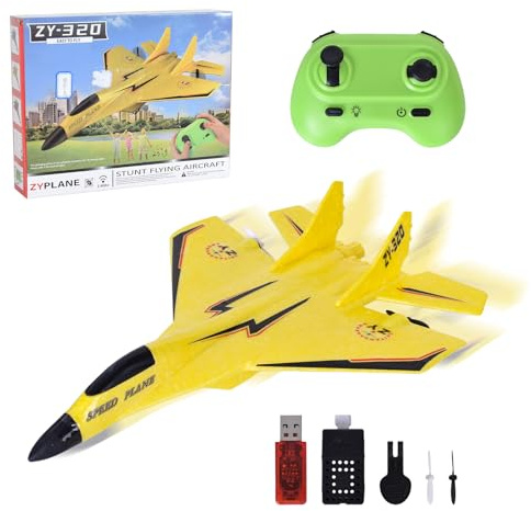Lunaanda 2 Canaux Avion Télécommandé, 2,4 GHz Avion RC avec LED, Facile à Piloter pour Les Enfants et Les Débutants, Chargement USB, Jaune