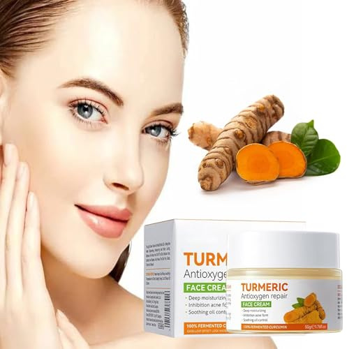 Turmeric Face Cream, Natural Turmeric Cream, Face Moisturiser, Dark Spot Corrector Remover for Face, for Glowing Skin, Soothing, Hydrating Skin - 50g