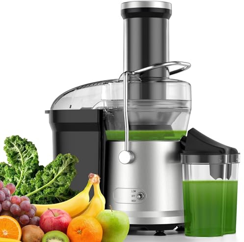 Juicer Machines, Centrifugal Juicers Extractor Max Power 1200W with 75mm Feed Chute for Whole Fruit and Vegetable, 2 Speeds Comtrol, High Juice Yield, 650ml Large Juice Jug, Cleaning Brush Included