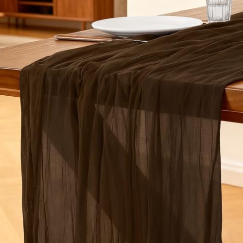Käsetuch Tischläufer Braun, 300 x 90 cm Boho Gaze Tischläufer Cheesecloth Läufer für Hochzeit, Geburtstagsfeiern, Babypartys, Weihnachten und Silvester von Tisch Dekoration