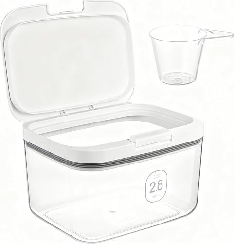 LINLINOI Waschmittel Aufbewahrungsbox Ein-Knopf Spender Waschpulver Behälter, Mehrzweck Vorratsdose für Detergent, Wäscheperlen, Katzenfutter - Praktischer Organizer für Badezimmer & Küche