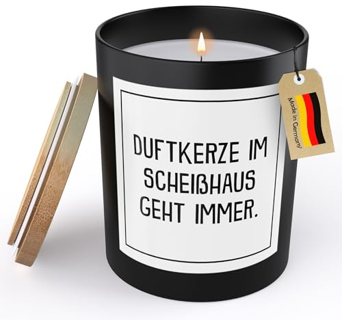 (HANDGEMACHT) Lustige Spruchkerze für Bad Klo Toilette Deko Badezimmer WC Geschenk Frauen Männer Sojawachs Kerze im Glas Schwarz Duftkerze Statement (VEGAN, ZITRUS)