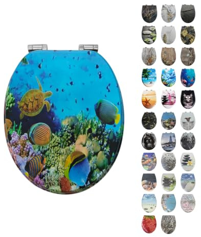 Toilettendeckel mit Absenkautomatik, WC Sitz mit Absenkautomatik Oval Form klodeckel Einfache Reinigung, Abnehmbarer WC-Sitz, 150kg belastbar, einfache Montage Kleiner Fisch im Meer