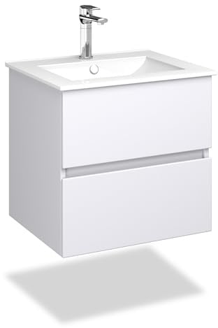 VILSTEIN Waschbecken mit Unterschrank – Set 60 cm in Weiß – Waschbeckenunterschrank [MIT Soft-Close SCHUBLADEN] & Keramik-Waschbecken – Modernes Badezimmermöbel aus feuchtigkeitsbeständigem Material