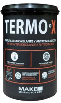 MAKE Pittura Antimuffa Termica Interni 1 L - Pittura Anti Condensa per Pareti Fredde - Stop Muffa Bagno Cucina - Microsfere 3M Isolanti - Copre 6 m² - Bianco Opacoo
