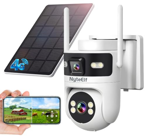 NyteElf 6MP Dual Lens 4G LTE Solar Security Camera Outdoor PTZ CCTV No WiFi | Split Screen AOV 24/7 Recording, Full Colour Night Vision, 360° PTZ Human Alerts, IP66 Solar Battery Off-Grid Surveillance