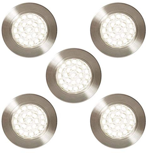 LITECRAFT Charles Circular Recessed Under Cabinet Light Warm White LED - Satin Nickel (Pack of 5, Warm White)