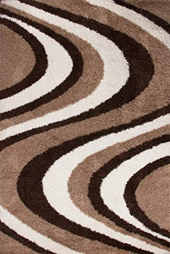 Lalee 347186662 Designer Hochflor Shaggy Teppich Weich Muster Wellen Größe 200 x 290 cm, braun/beige/Silber
