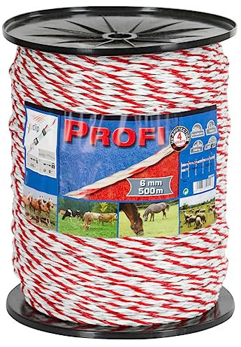 Kerbl 59510 PROFI Weidezaunseil, Weiß/Rot, 6 Leiter, 6mm Durchmesser, 500m Länge
