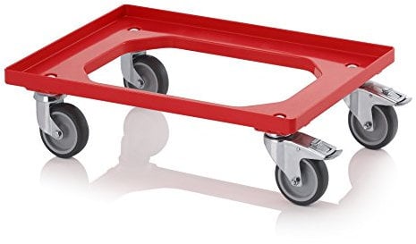 Transportroller rot mit Feststellbremse/Gummrädern für 60x40 Eurobehälter inkl. gratis Zollstock
