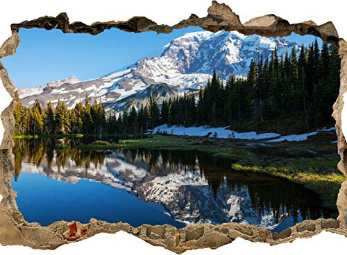 wandmotiv24 Adesivo da Parete 3D Foresta con Un Lago su Un Paesaggio di Montagna, Design 01, 60x40cm (BxH), Decorazione, murale, Finestra, Apertura, varco M0880