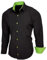 Baxboy Herren-Hemd Slim-Fit Bügelleicht Für Anzug, Business, Hochzeit, Freizeit - Langarm Hemden für Männer Langarmhemd R-44, Farbe:Schwarz/Grün, Größe:XL
