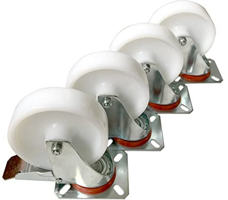 Dörner + Helmer 450171 Lenkrollen Set – 4 x Polyamid – Rad, bruchfest, korrosionsbeständig – Ø 125 mm, 220 kg, natur-weiß