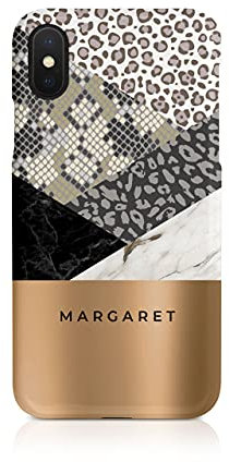 Tirita Personalised Compatible with iPhone Xs Max Hard Case Cover PRINTED GLITTER, NOT REAL GLITTER Animal Print Snake Rose Gold Leopard Skin Giraffe Tiger Africa Custom Initials Name Bling