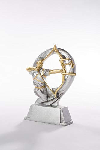 Henecka Bogenschießen-Pokal, Resinfigur Bogenschießen Herren, Silber und Gold, mit Wunschgravur, Größe 17,5 cm