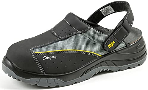 EuroRoutier Stingray Black Leather, Zuecos Zapatos de Seguridad Certificado CE EN ISO SB+A+E+FO+SRC (48)