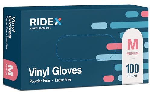 Ridex Disposable Gloves Latex-Free Clear Vinyl Gloves [100-Count] Thick Powder-Free All-Purpose Gloves, Dispenser Box Gloves 100 Pieces - Size Medium Glove Medical