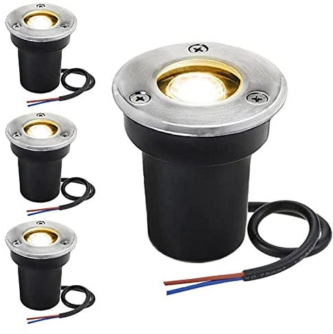 RSN 1W LED Garden Buried Light IP65 Outdoor LED Underground Recessed Inground Warm White 220V for Pathway Patio(4 Pack)