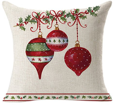 Ansenesna Weihnachten Kissenbezug 45x45 Leinen Baumwolle Kissenbezüge Weihnachtsdeko Nostalgie Quadratisch Kissenhülle Weich Wohnzimmer Kopfkissenbezug Christmas Deko