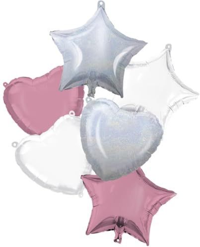 Procos 92449 - Folienballon Set Sterne und Herzen, 6 Stück, Größe 46 cm, Helium, Ballon, Geburtstag, Dekoration, Geschenk