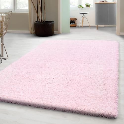 Carpetsale24 Shaggy Hochflor Teppich Wohnzimmer 100 x 200 cm Rosa-1 - Moderner, Flauschiger Langflor Teppich – Weicher Carpet für Schlafzimmer, Esszimmer & als stilvoller Küchenteppich