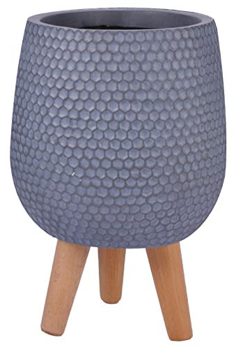 IDEALIST 15cm Indoor Plant Pot | Honeycomb Grey Reinforced Stone Planter with Legs | Flower Pot Cover D15 H34 cm, 4 litres