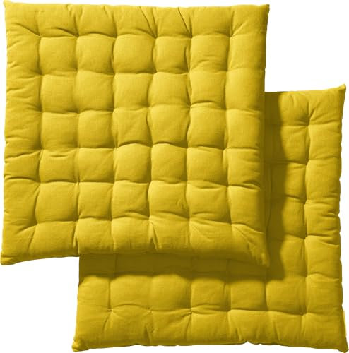 REDBEST Stuhlkissen, Stuhlauflage, Sitzkissen Uni 2er-Pack Ocker, Größe 40x40x3 cm - gesteppt, mit glatten, strapazierstarkem Gewebe (weitere Farben)