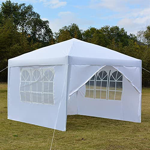 10'x10' Outdoor Folding Canopy Party Tent Wedding Tent with 3 Removable Sidewalls for Barbecue Party Family Dinner Doorways Gazebo Storage Pavilion Carport,white