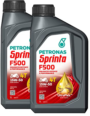 Petronas Kit 2X Sprinta Olio Motore Semi Sintetico Moto Scooter 4 Tempi F500 15W-50-2 Confezioni da 1L