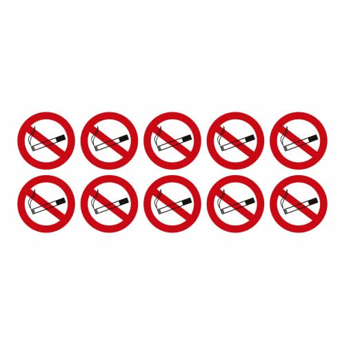 tradercat Aufkleber Rauchen verboten - Warnaufkleber/Hinweisaufkleber für Innen und Aussen mit UV-Schutz-, Hinweis/Gefahr Schild – mit Anleitung (5cm, 10er Set)