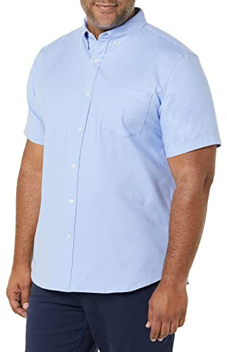 Amazon Essentials Men's Slim-Fit Short-Sleeved Stretch Oxford Shirt with Pocket, Powder Blue, XL