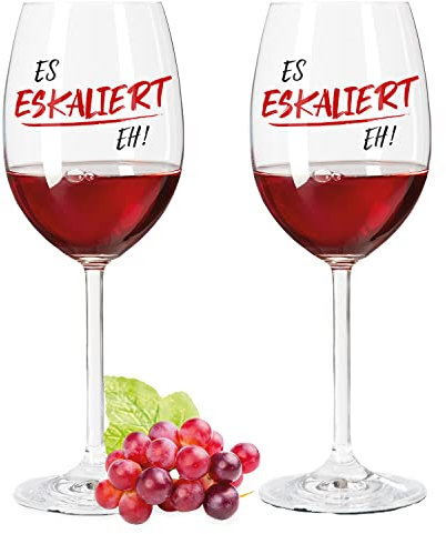 GRAVURZEILE Leonardo Weinglas mit Gravur - Es eskaliert eh! - Lustige gravierte Geschenke mit Spruch für Sie & Ihn - Geschenk für Mama zum Geburtstag - für Freunde & Familie - Farbe: Daily UV