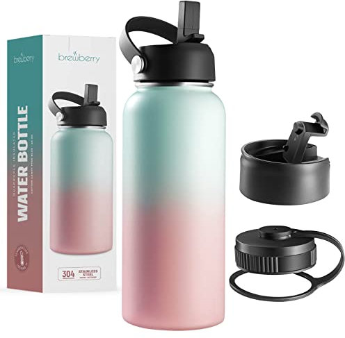 Brewberry Isolierte Edelstahl-Wasserflasche und Reisebecher für heiße und kalte Getränke, breite Öffnung, doppelwandig, isolierte Trinkflasche, Sport-Trinkflasche zum Wandern, Radfahren, Outdoor, 1,2