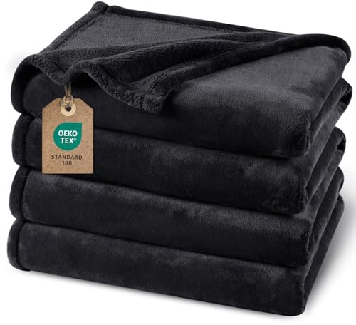 PHF Kuscheldecke Flauschig Fleecedecke 150x200cm - Oeko-Tex Weich Warm Wohndecke, 1PC Decke Blanket für Couch Sofa Bett, Tagesdecken & Kuscheldecken, Sofa überwurfdecke, Schwarz