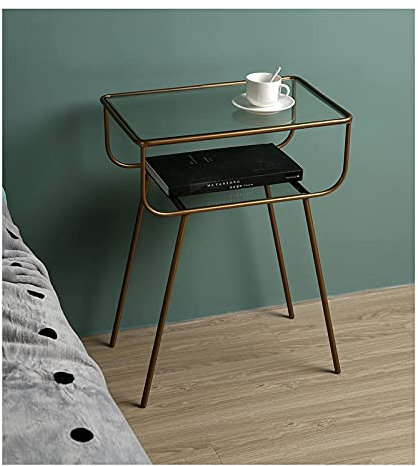 MRDAER Table De Chevet Dorée, Armoire De Chevet Nordique En Fer Forgé, Table De Nuit Créative Géométrique ， Verre Trempé, Facile À Nettoyer, Table Basse, Table D'appoint 48,5 * 33 * 60 cm needed