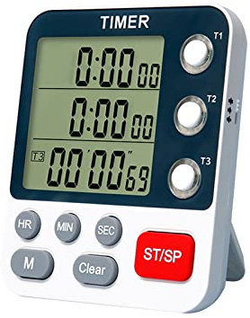 Minuteur numérique de cuisine, 3 canaux, minuterie à rebours / descente, 3 niveaux de volume réglable, minuterie de cuisson, chronomètre, alarme avec affichage LCD pour apprentissage, cuisine, classe