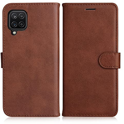 DENDICO Coque pour Galaxy A12 5G, PU en Cuir Coque Portefeuille Étui Housse, Design Classique TPU Coque pour Samsung Galaxy A12 5G, Marron