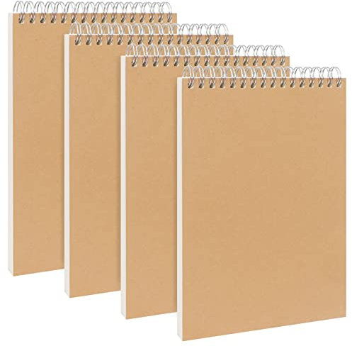 Songaa Spiral Notebook A5 4 Pack, PP Hardcover Top Bound Spiral Notebook Ruled Lined Journal Notebook Bulk, Kraft Paper Cover College Ruled Spiral Bound Notebook for Student Office School Supplies