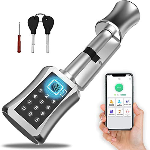 Anweller Elektronisches TüRschloss, Türschloss Haustür, Schließzylinder mit Zahlencode und Schlüssel und Bluetooth APP, Smart Fingerabdruck Schloss Einfache Installation(75MM)