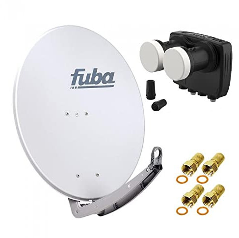 HD Digital Sat Anlage 2 Satelliten Astra/Hotbird - 2 Teilnehmer | Fuba DAA780G Sat Schüssel 78cm hellgrau + DUR-line MB6-TW Monoblock Twin LNB 6° (DVB-S2, HDTV, 4K/8K, 3D) + 4xF-Stecker vergoldet