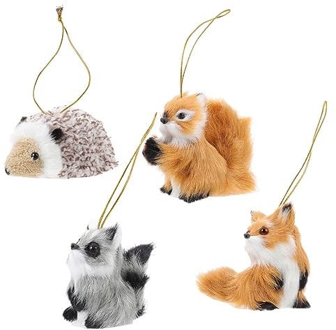 Warmhm 4pcs Christmas Woodland Faux Animal Ornaments - Animal Pendant Christmas Tree Hanging Ornament Xmas Tree Topper Small Plush Pendant