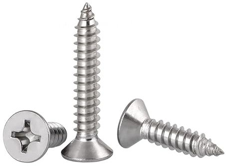 FandWay 125Pcs Self Tapping Screws 304 Stainless Steel,M4 Wood Screws Assortment,Flat Head Self Drilling Screw,Countersunk Head Sheet Metal Screw Phillips Drive for DIY WoodWork Repairs.