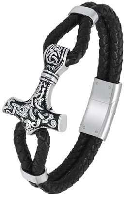 QGJNSGC Urnen Armband für Asche, Viking Thor's Hammer Einäscherungsarmband für Männer, echtes Leder Manschette Armreif Memorial Urne Schmuck Beerdigung Keepsake Geschenk (Silber 20cm)