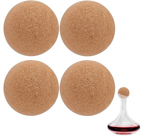 BENECREAT 4Pcs Wine Cork Ball Wooden Cork Ball Stopper Reusable Ball Stopper Wine Bottle Plug Stoppers for Wine Decanter Carafe Bottle Replacement, 5cm