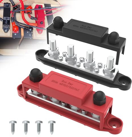 UCkasayfy Verbessert Bus Bar 250A 12V Stromverteilungsblock mit 3/8 (M10) 4-Posts Klemmenblock mit Abdeckung für Automotive, Marine, Batteriesystem (Schwarz & Rot)