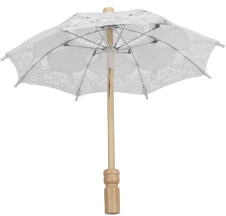 Fockety Hochzeits-Spitzen-Sonnenschirm, Faltbar Hochzeits-Braut-Spitzenschirm mit Buchengriff, Elegant Regenschirm mit Spitzenstickerei Fotografie-Requisite Hochzeitsschirm für die (WHITE)