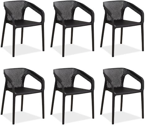 Homestyle4u 2684, Gartenstuhl Stapelbar Kunststoff Schwarz 6er Set mit Armlehnen Wetterfest Gartenmöbel Stühle