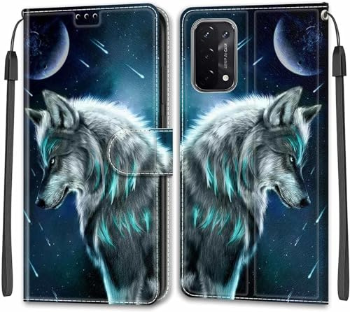 SIENIANLINE Coque pour Oppo A54 / A74 5G Cuir PU Portefeuille Loup | Housse en Cuir PU Premium en magnétique, Emplacements pour cartes,Fonction support, Étui à Rabat pour Oppo A93 / A93s 5G