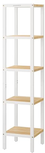 SONGMICS 5-stöckiges Bambus-Badregal, schmales Regal, multifunktionales Aufbewahrungsregal, Eckregal, für Küche, Wohnzimmer, Schlafzimmer, Eingang, Badezimmer, Wolkenweiß und Naturbeige UBCB055N01