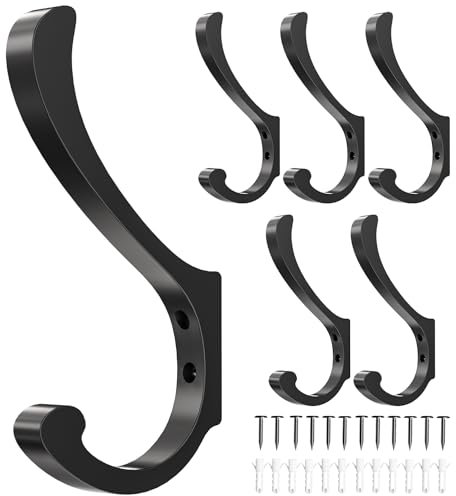Ganchos para colgar en la pared, resistentes (30 libras), ganchos de pared grandes, ganchos de metal para toallas, mochilas, sombreros, chaquetas, llaves, bolsos, batas, correas de perro (paquete de 6